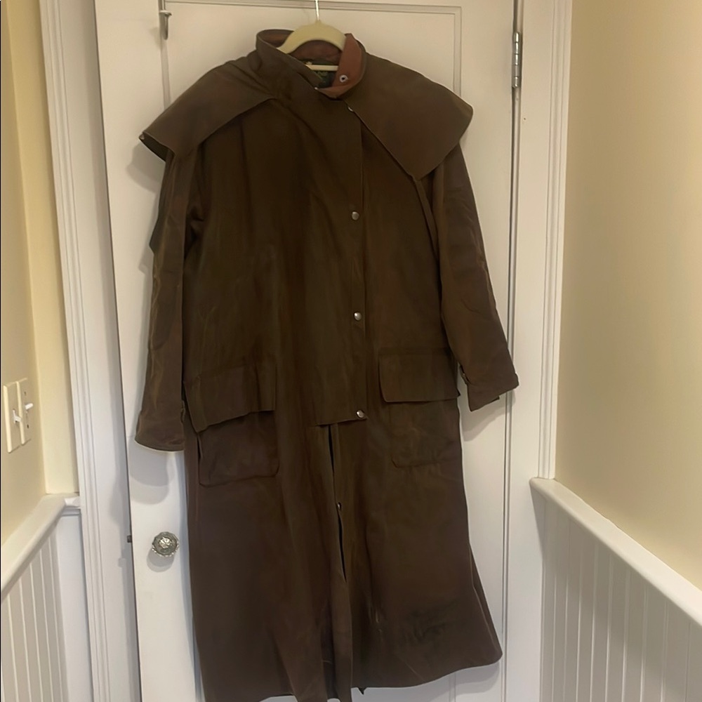 Jackaroos Oilskin Coat, Brown Full-Length Trench Coat with Wide Collar